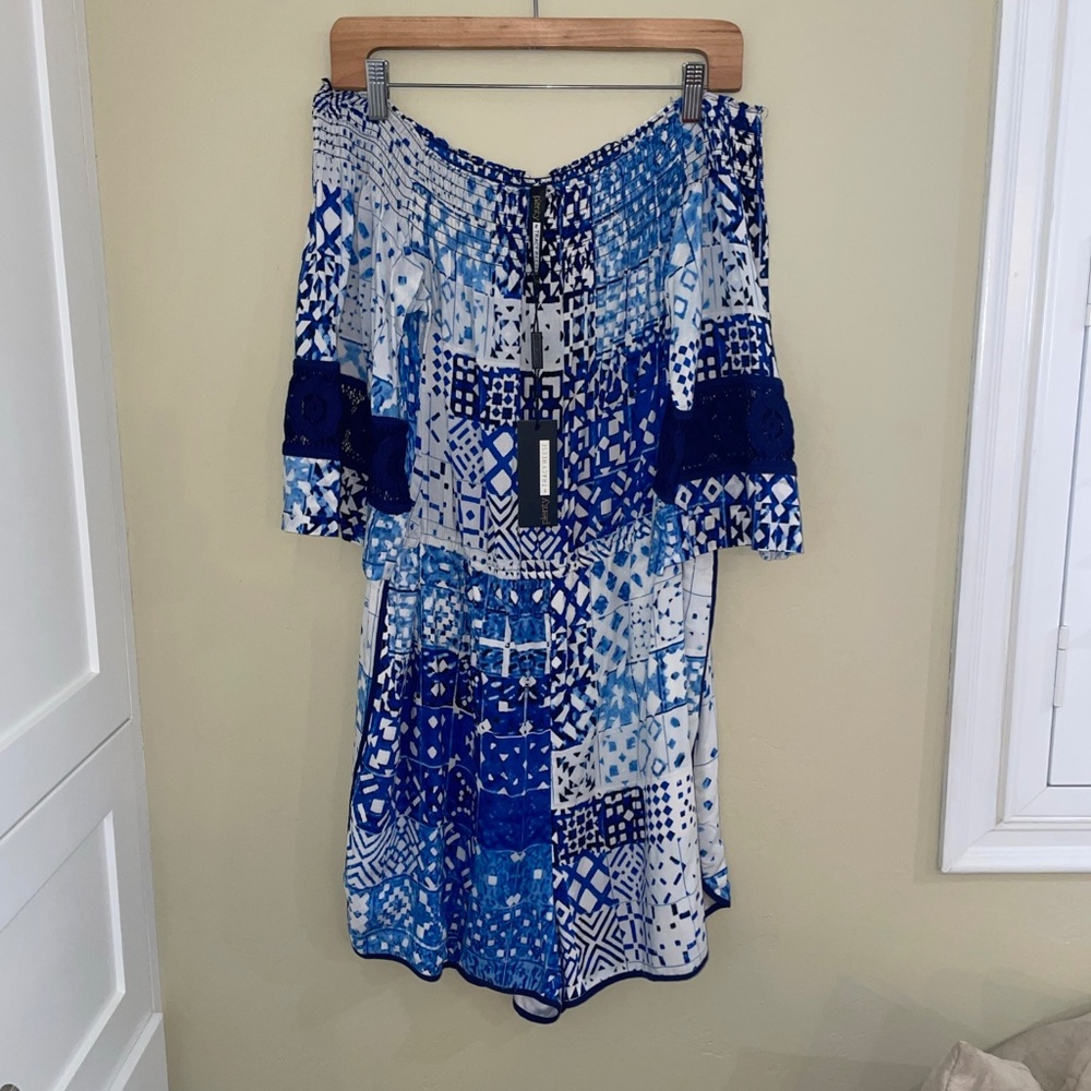 Anthropologie Plenty by Tracy Reese Blue Patterns Romper Sz XL NWT